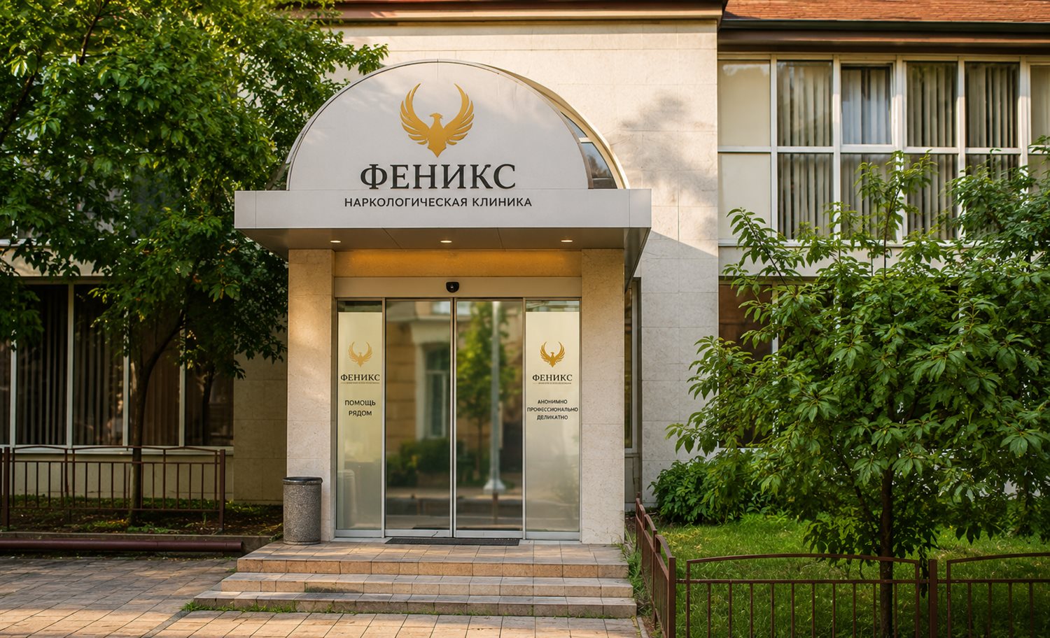 Вход в наркологическую клинику «Феникс» в Десногорске